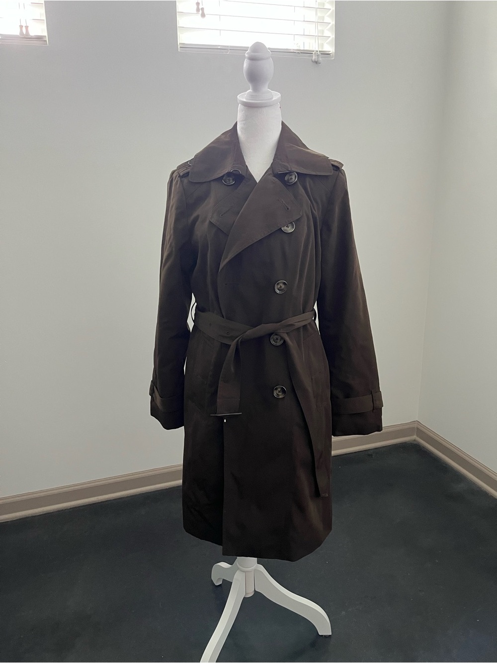 London Fog Dark Brown Double-Breasted Trench Coat with Belt